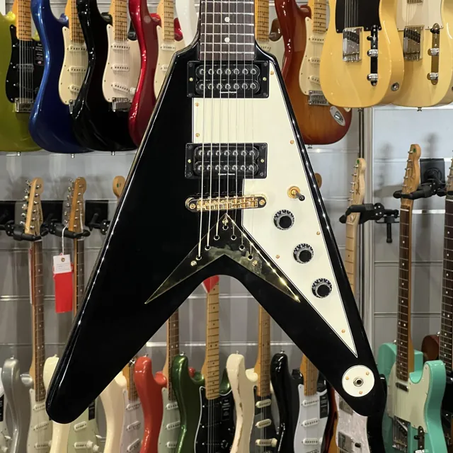 Epiphone Korina Flying V 7 Corde Black + Invader + Gibson Wiring - Image 1